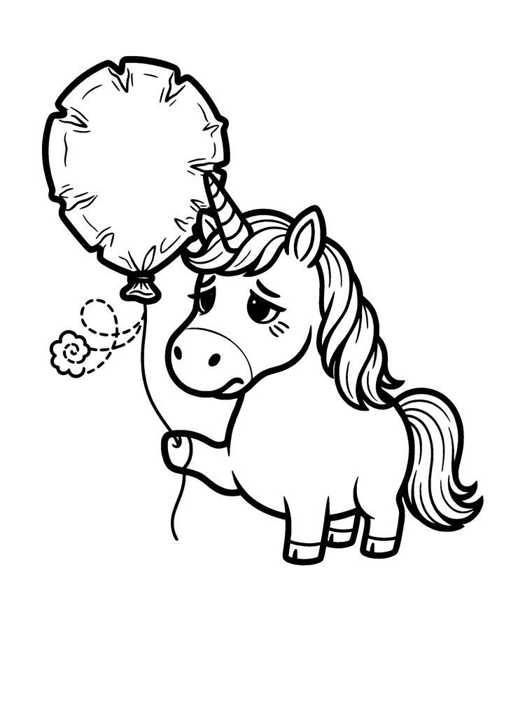 Ausmalbild: Plumps, das Einhorn für Enttäuschung.