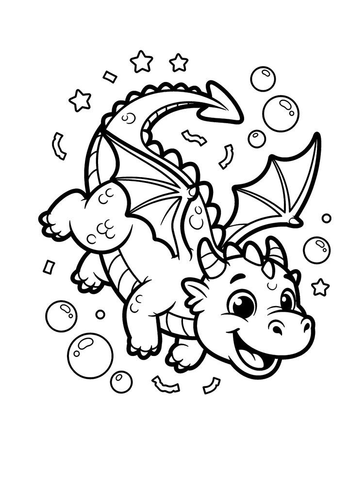 Ausmalbild: Juchzi, der Drache für Freude.