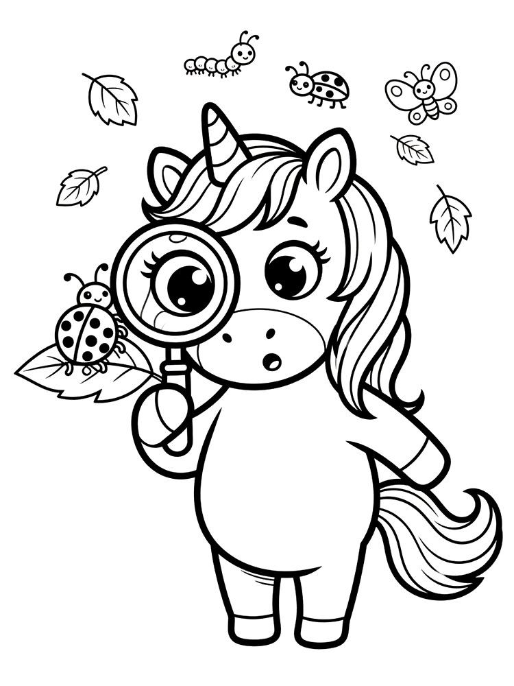 Ausmalbild: Lupi, das Einhorn für Neugier.